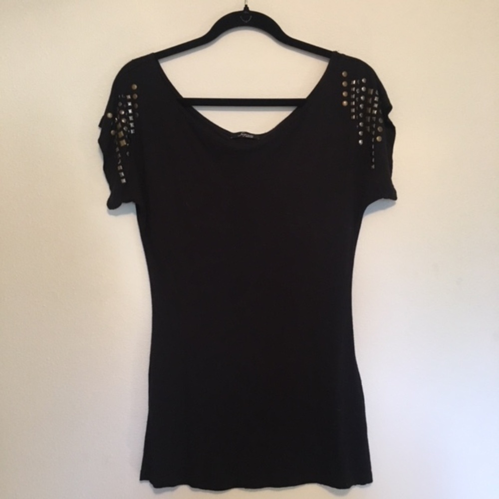 Black short sleeve top metal studded design M